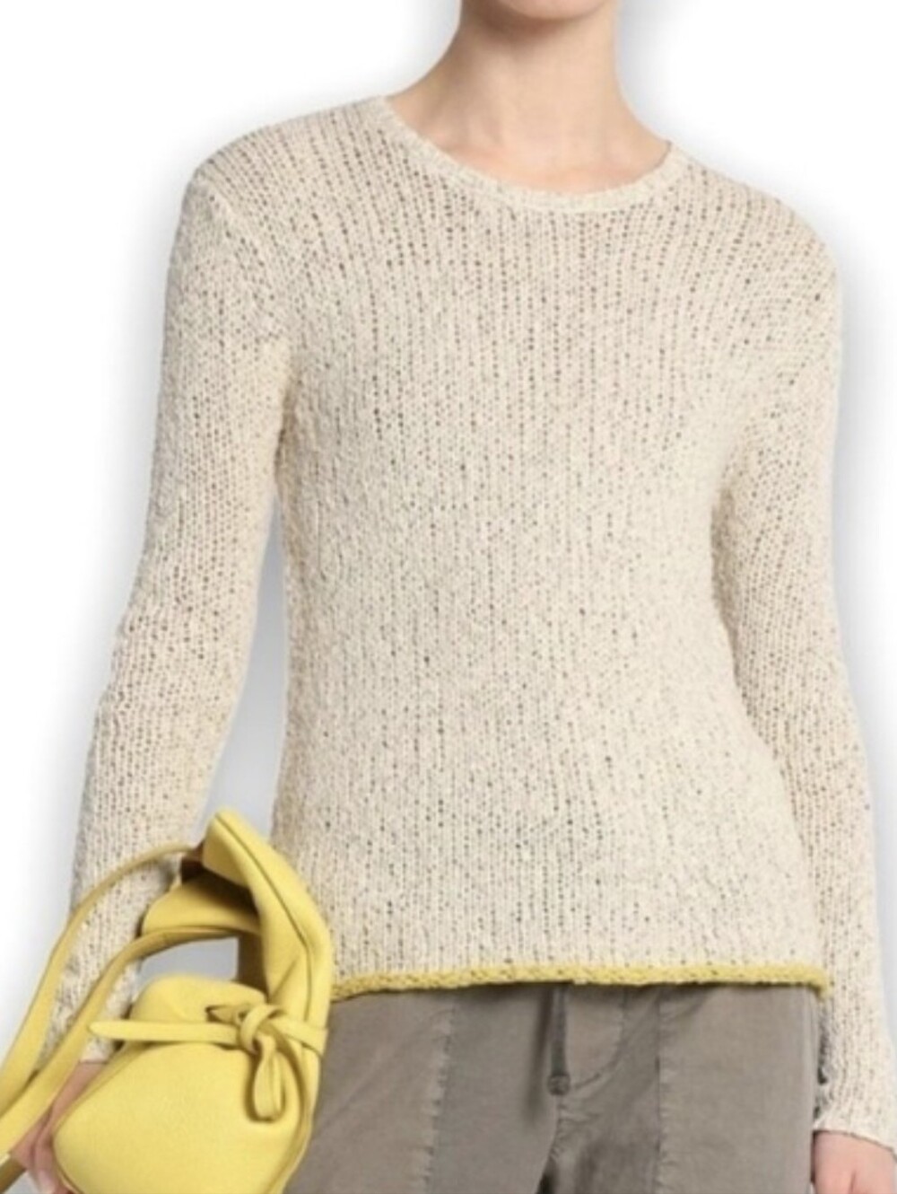 James Perse Linen Blend Cream Open-Knit Sweater 3 Large